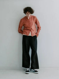 MEYAME  MERINO WOOL STRIPE SIDE LINE WIDE PANTS BLACK