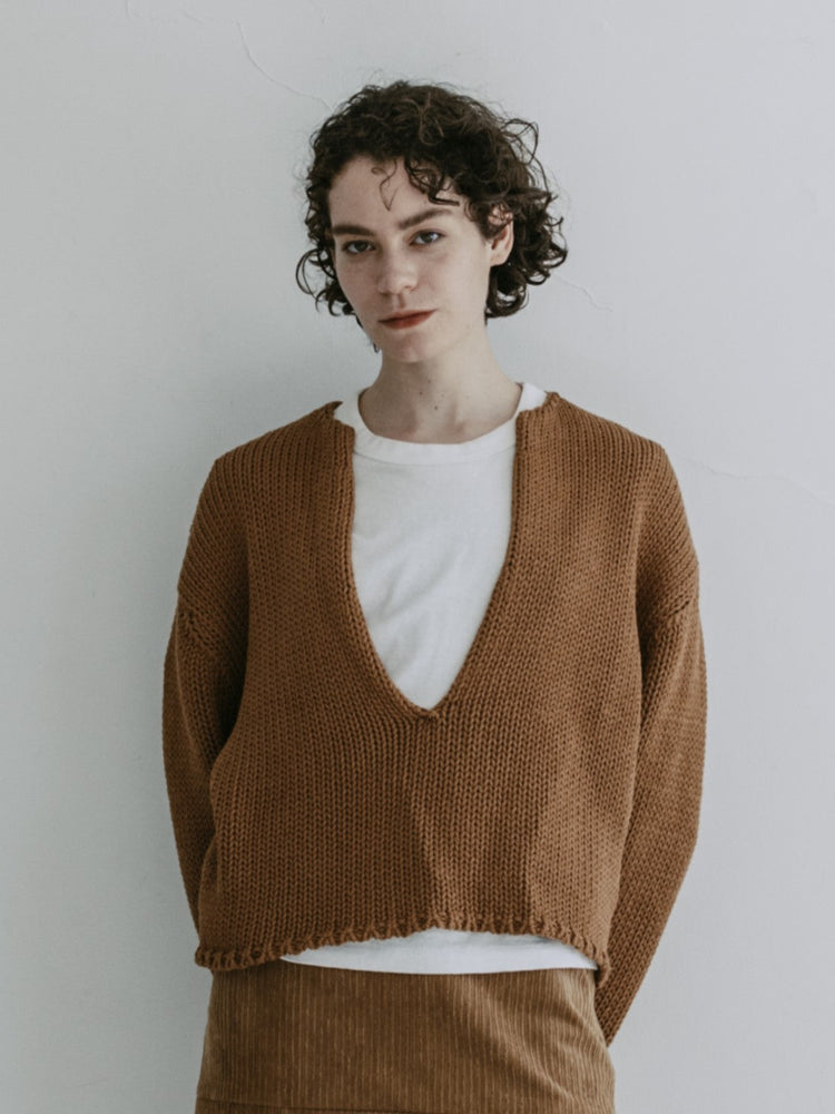 MEYAME LONG SLIT KNIT CAMEL