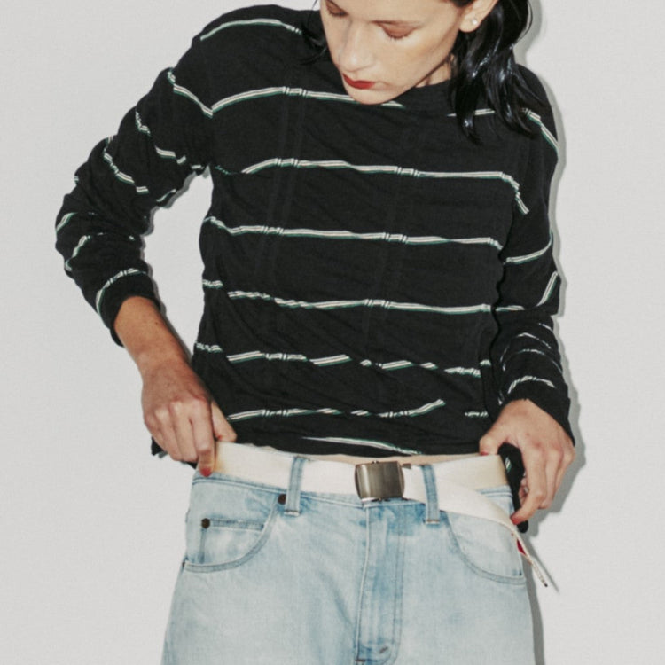 MEYAME   TUCKED JACQUARD BORDER PULLOVER BLACK