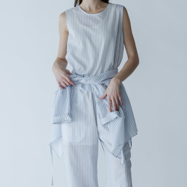 MEYAME / LIGHT COTTON STRIPE BLOUSE BLUE