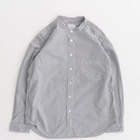 RINEN / 80/2 Downproof Stand Collar Shirt 71. Stripe White x Navy