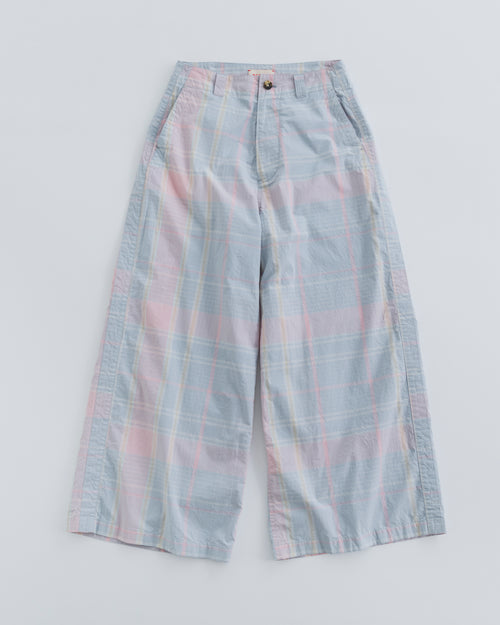 MEYAME  CHECK SIDE LINE WIDE PANTS MEY-2423 LIGHT BLUE