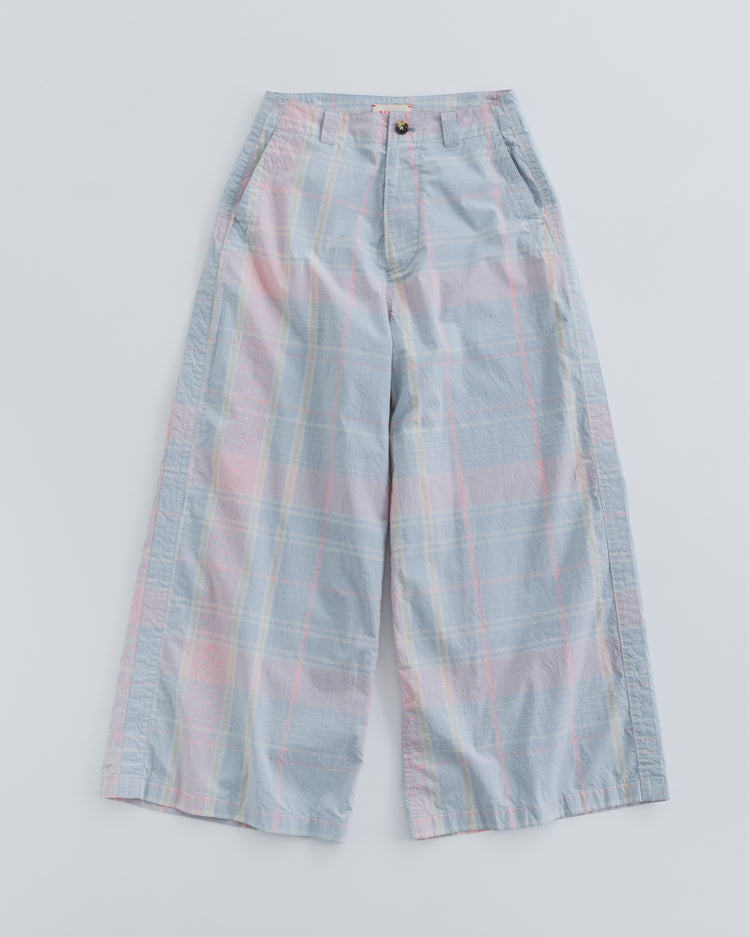 MEYAME  CHECK SIDE LINE WIDE PANTS MEY-2423 LIGHT BLUE