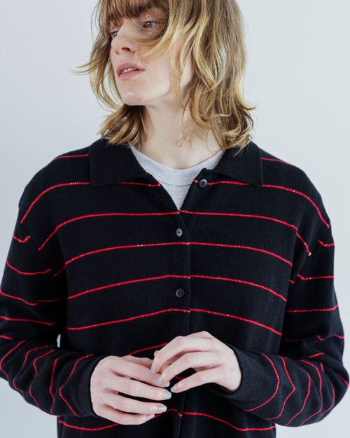 MEYAME   BORDER COTTON KNIT CARDIGAN BLACK