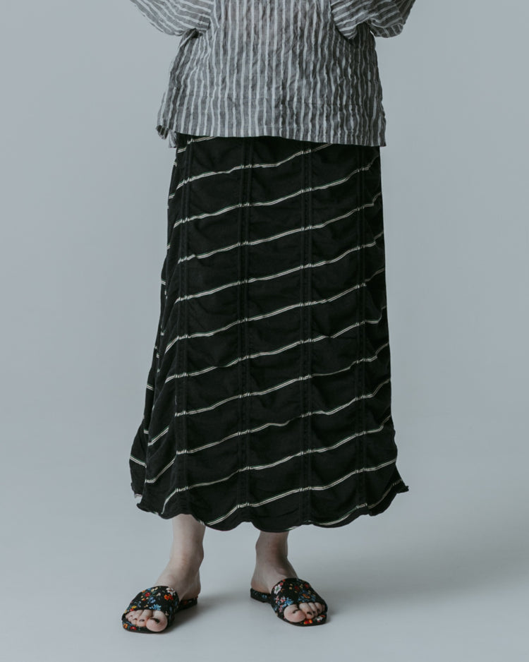 MEYAME TUCKED JACQUARD BORDER SKIRT MEY-2432 BLACK