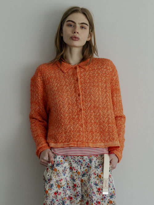 MEYAME WOOL LACE KNIT CARDIGAN MEY-2527 ORANGE