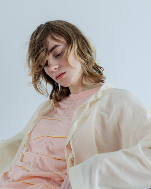 MEYAME   TUCKED JACQUARD BORDER PULLOVER PINK