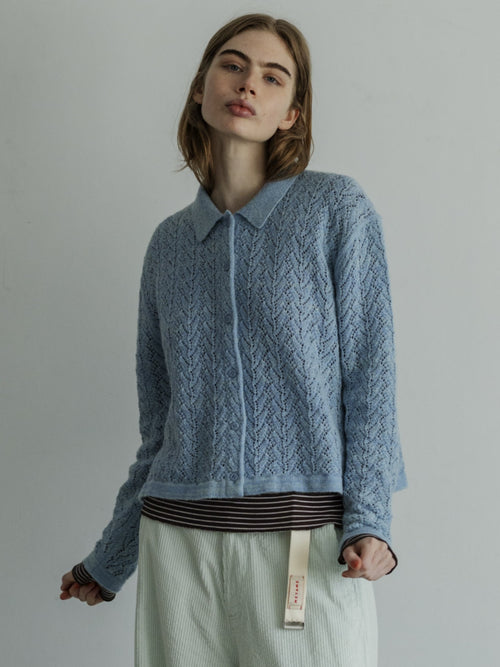 MEYAME WOOL LACE KNIT CARDIGAN MEY-2527 BLUE