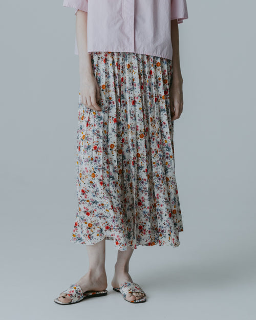MEYAME  PLEATED SKIRT (FLOWER) MEY-2431 WHITE