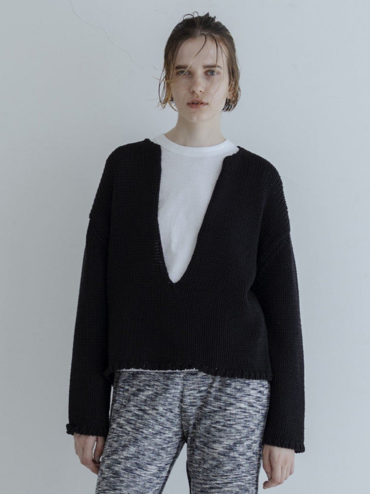 MEYAME  LONG SLIT KNIT BLACK