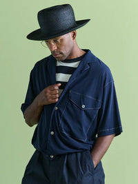 HAVERSACK  強撚シアー天竺ナローラペル半袖シャツ 812601  59 NAVY