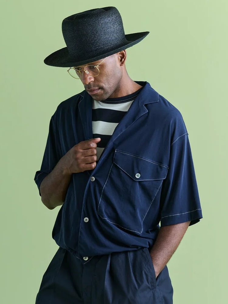 HAVERSACK  強撚シアー天竺ナローラペル半袖シャツ 812601  59 NAVY
