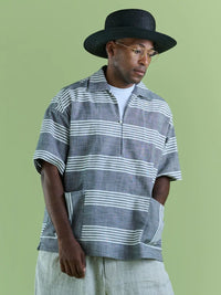 HAVERSACK Dungaree Stripe Short-Sleeve Capri Shirt 822630 GRAY