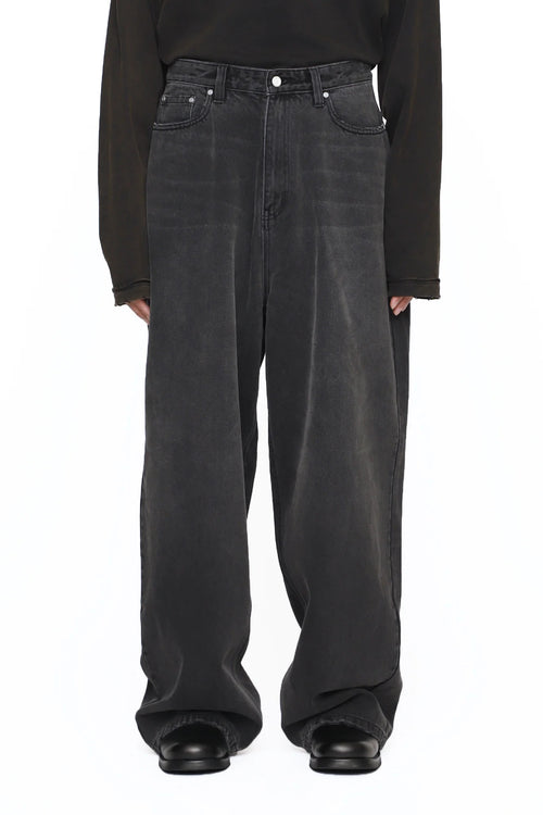 CODA BLACK WASHED DISTRESSED EXTENDED CUT LUFT JEANS