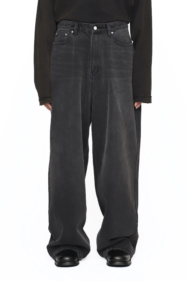 CODA BLACK WASHED DISTRESSED EXTENDED CUT LUFT JEANS