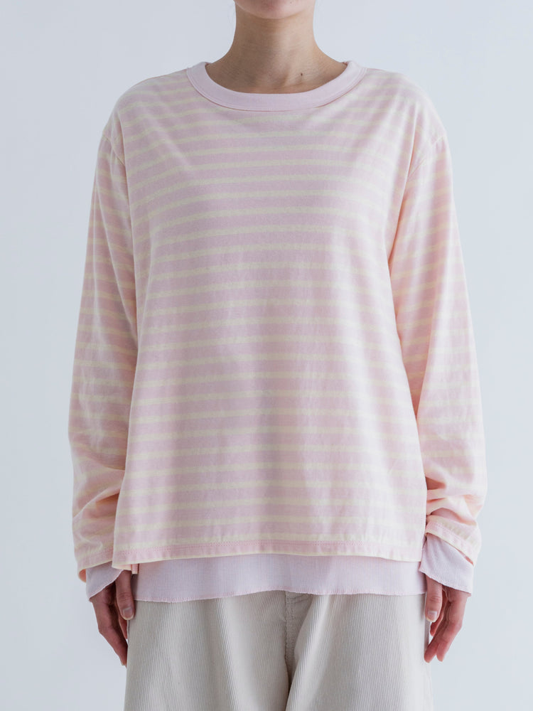 MEYAME BORDER DOUBLE LONG SLEEVE TEE PINK
