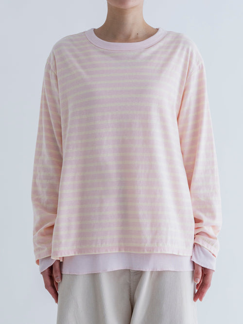 MEYAME BORDER DOUBLE LONG SLEEVE TEE PINK