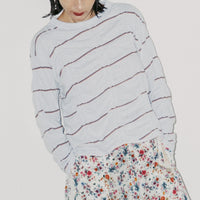 MEYAME / TUCKED JACQUARD BORDER PULLOVER HEATHER GREY