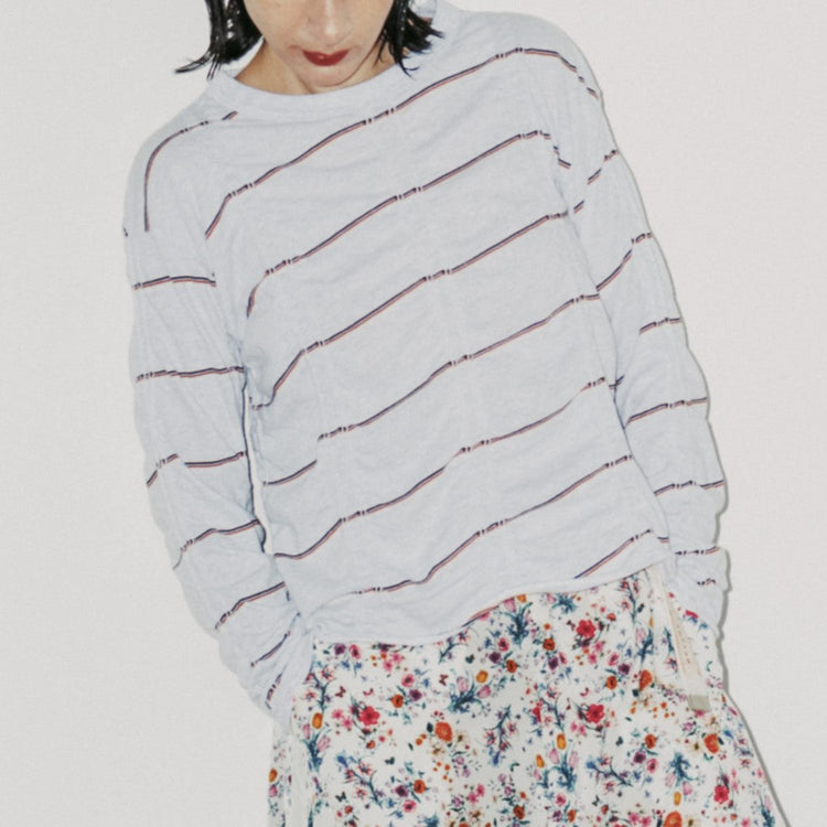 MEYAME   TUCKED JACQUARD BORDER PULLOVER HEATHER GREY