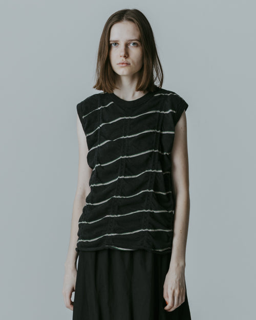 MEYAME　TUCKED JACQUARD BORDER SLEEVELESS MEY-2404 BLACK