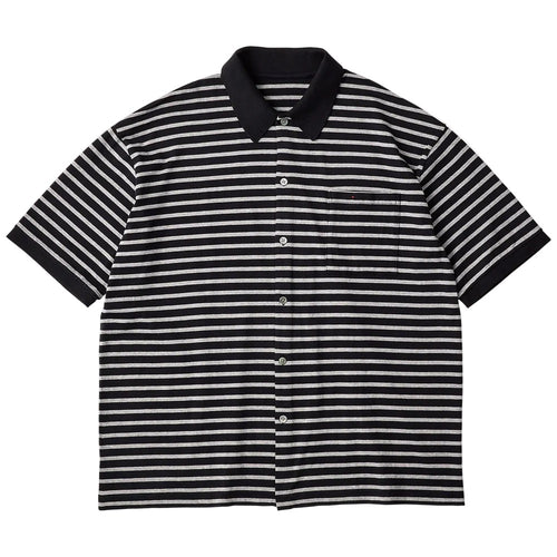 PORTER CLASSIC H/W BEATNIK BORDER OPEN POLO SHIRT BLACK