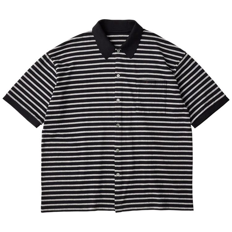 PORTER CLASSIC H/W BEATNIK BORDER OPEN POLO SHIRT BLACK