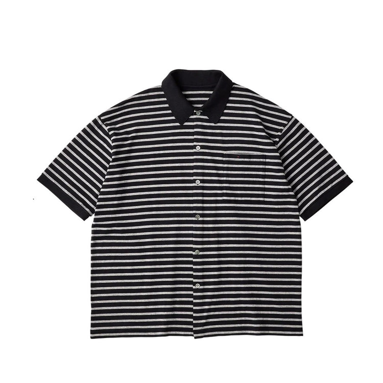 PORTER CLASSIC H/W BEATNIK BORDER OPEN POLO SHIRT BLACK