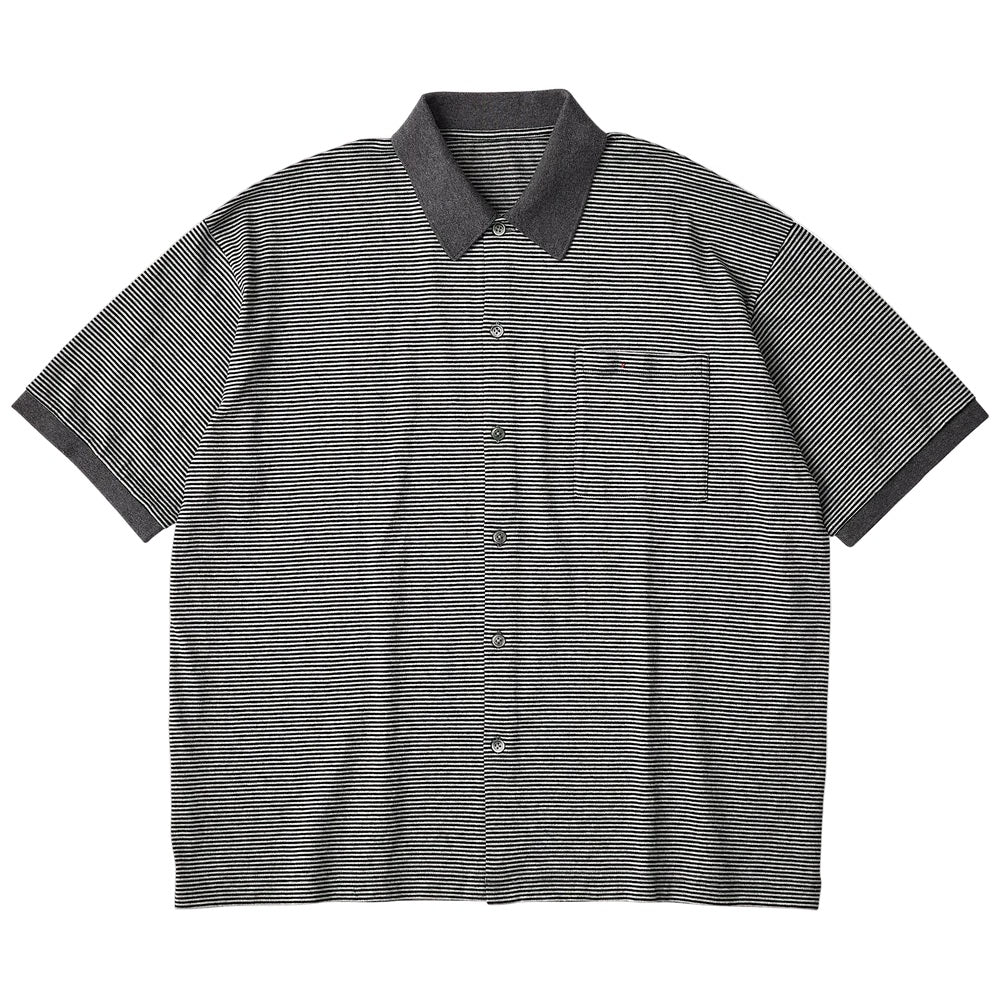 PORTER CLASSIC H/W BEATNIK BORDER OPEN POLO SHIRT GRAY BLACK
