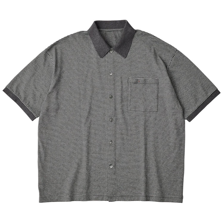 PORTER CLASSIC H/W BEATNIK BORDER OPEN POLO SHIRT GRAY BLACK