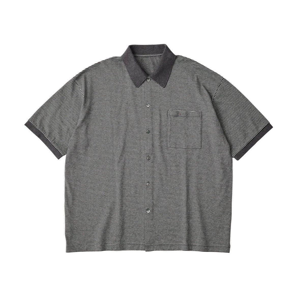 トップス PORTER CLASSIC BEATNIK BORDER POLO SHIRT PORTER CLASSIC H/W BEATNIK BORDER OPEN POLO SHIRT GRAY BLACK