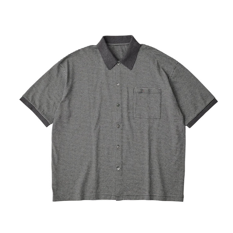 PORTER CLASSIC H/W BEATNIK BORDER OPEN POLO SHIRT GRAY BLACK