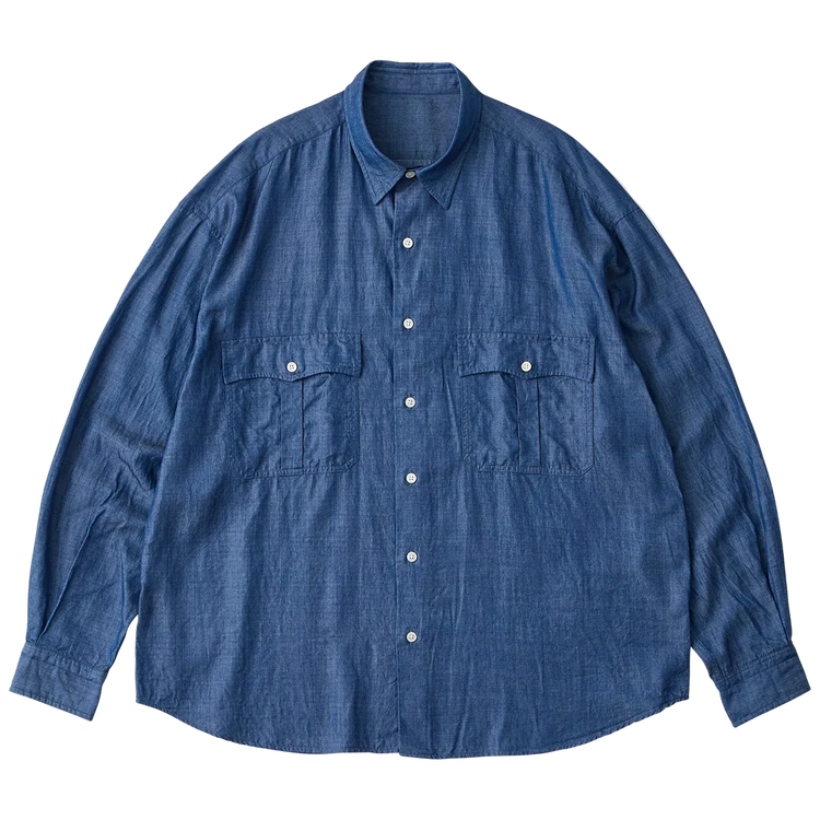 PORTER CLASSIC ROLL UP BOTANICAL SHIRT BLUE