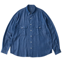 PORTER CLASSIC  ROLL UP BOTANICAL SHIRT BLUE
