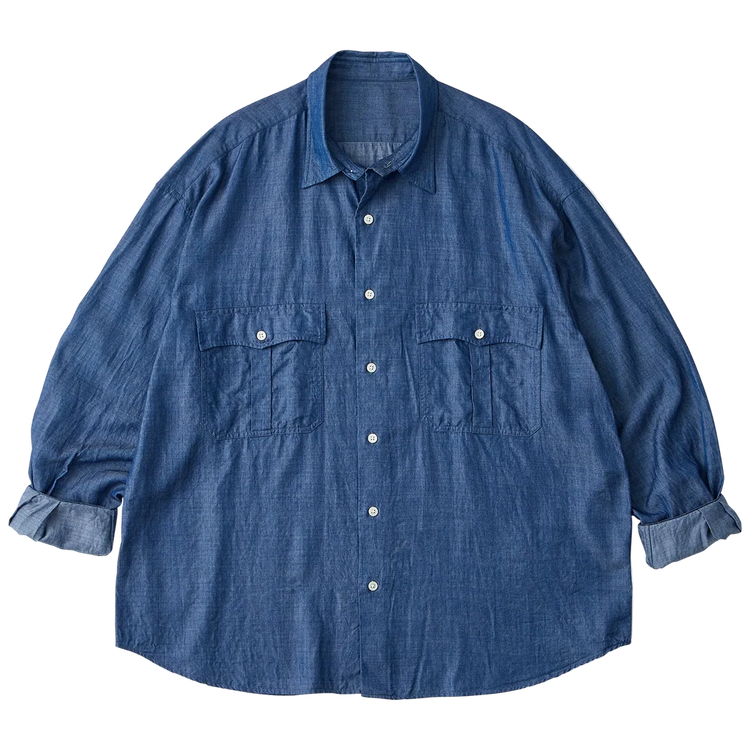 PORTER CLASSIC ROLL UP BOTANICAL SHIRT BLUE