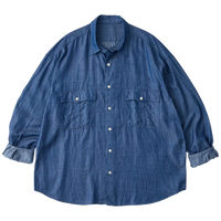 PORTER CLASSIC  ROLL UP BOTANICAL SHIRT BLUE