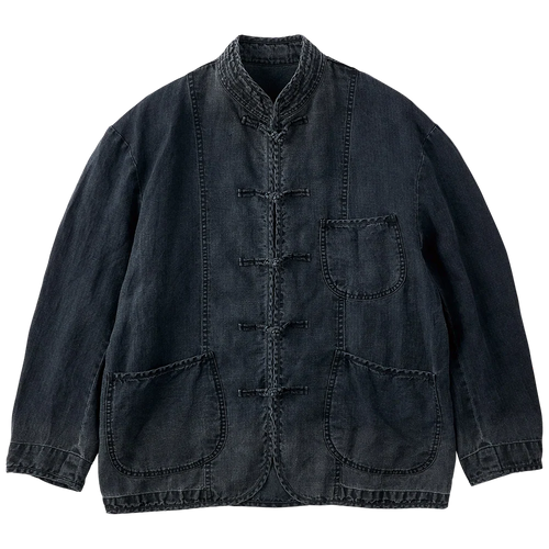 PORTER CLASSIC BLACK LINEN CHINESE JACKET