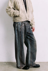 CODA GREY ACID WASH DUAL EXPOSURE BREAK CUT FLARED JEANS