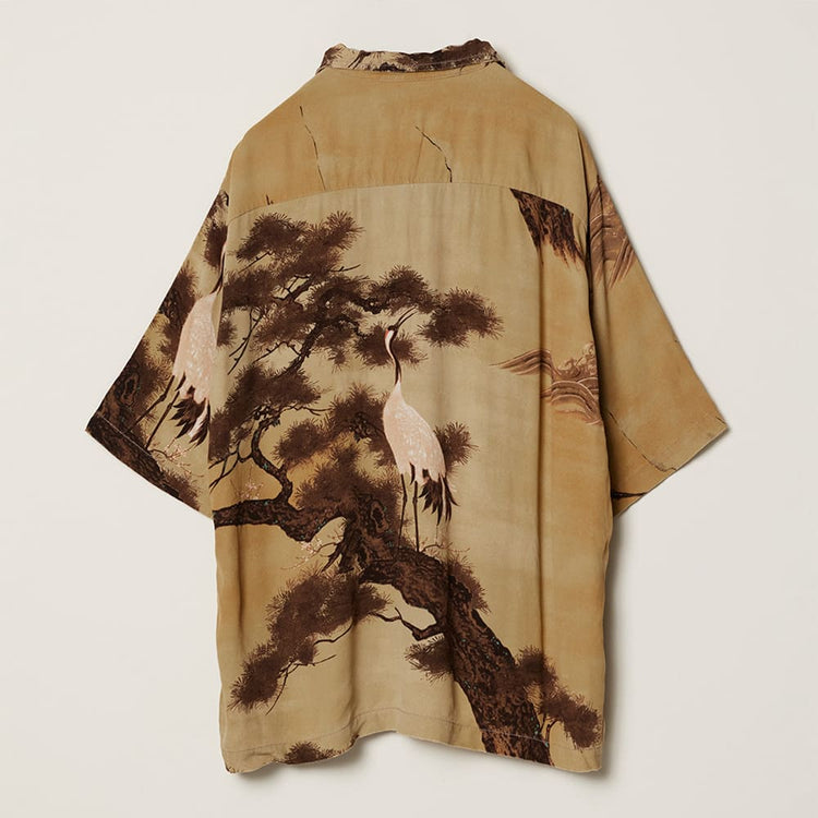 REMI RELIEF Crane Pattern Aloha Shirt RN30389013 BEIGE