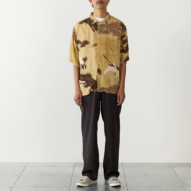 REMI RELIEF Crane Pattern Aloha Shirt RN30389013 BEIGE