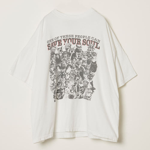REMI RELIEF  HARD SP加⼯20/天竺BIGサイズT(SAVE YOUR SOUL) 猫バージョン OFFWHITE