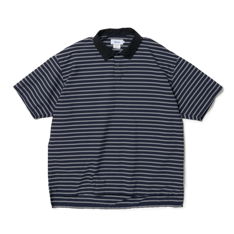 Riprap / POLO SHAPED SH S/S(POPLIN/TYPEWRITER BORDER) NAVY*WHITE