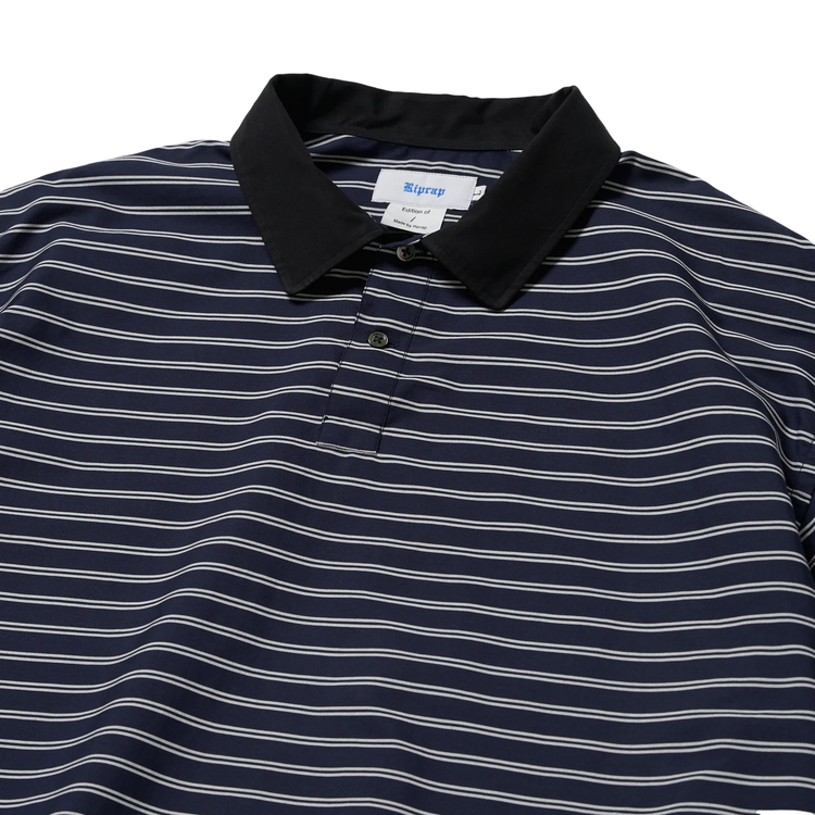 Riprap / POLO SHAPED SH S/S(POPLIN/TYPEWRITER BORDER) NAVY*WHITE