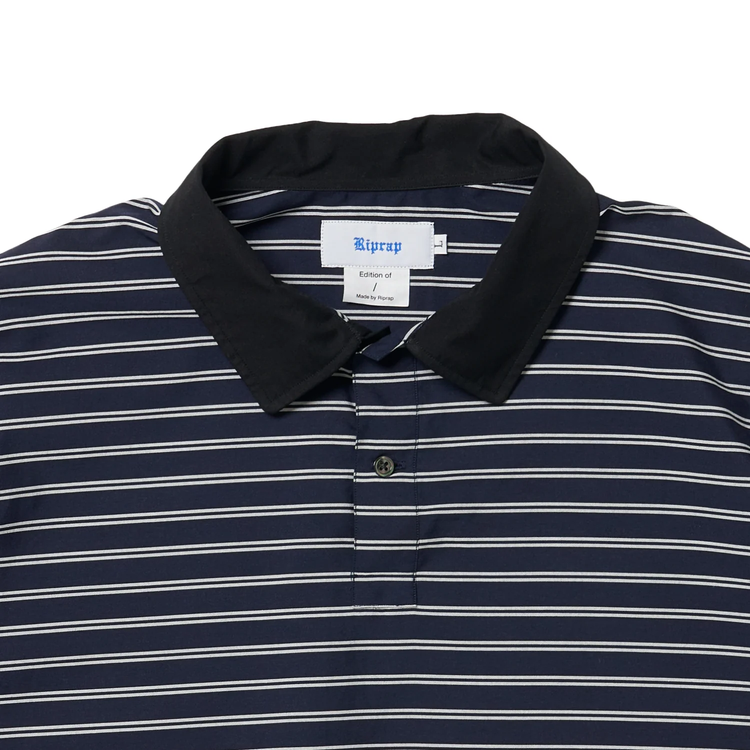 Riprap / POLO SHAPED SH S/S(POPLIN/TYPEWRITER BORDER) NAVY*WHITE