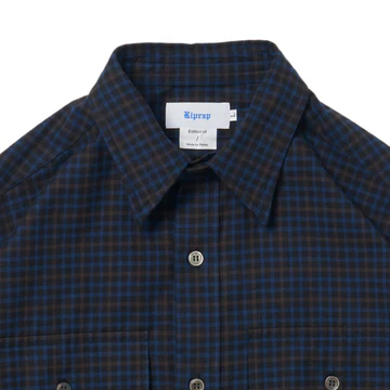Riprap FLAP POCKET SHIRT (COTTON VIYELLA) NAVY/BROWN