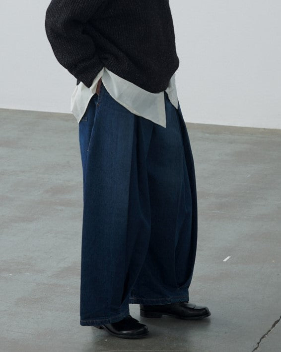 sage NATION BOX PLEAT TROUSER DENIM RAW BLACK