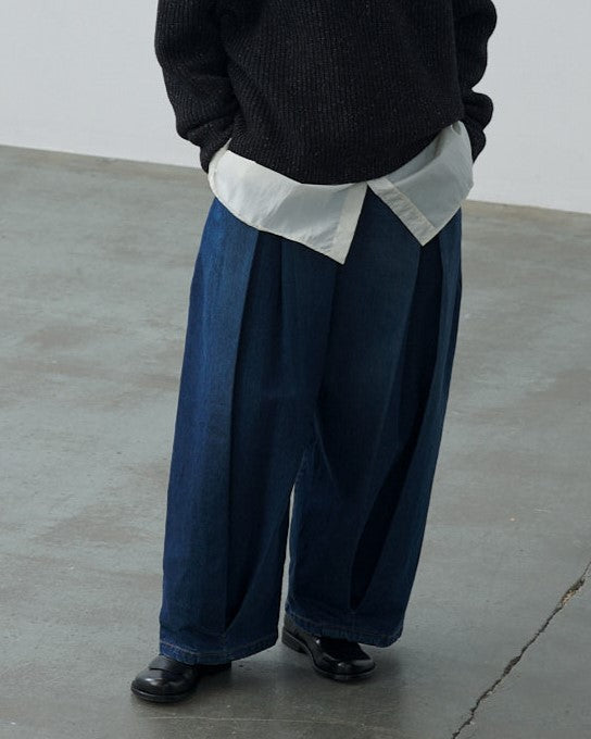 sage NATION  BOX PLEAT TROUSER NAVY