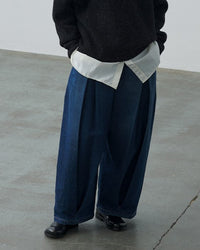 sage NATION  BOX PLEAT TROUSER DENIM RAW BLACK