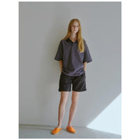 Riprap / POLO SHAPED SH S/S(POPLIN/TYPEWRITER BORDER) NAVY*WHITE