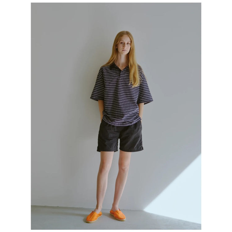 Riprap / POLO SHAPED SH S/S(POPLIN/TYPEWRITER BORDER) NAVY*WHITE