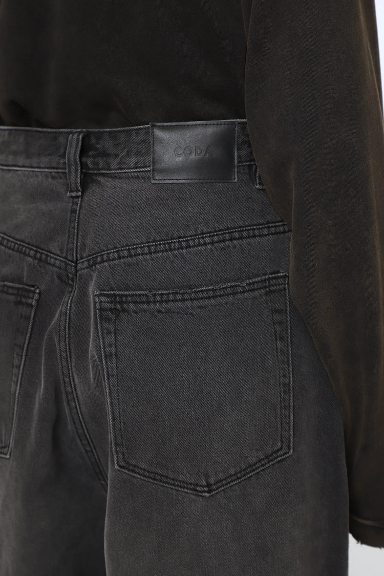 CODA BLACK WASHED DISTRESSED EXTENDED CUT LUFT JEANS